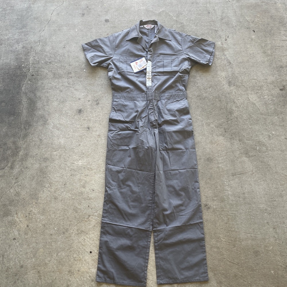 Walls Coveralls 40 Regular Master Made Steel Gray Mechanic Wear Short Sleeve